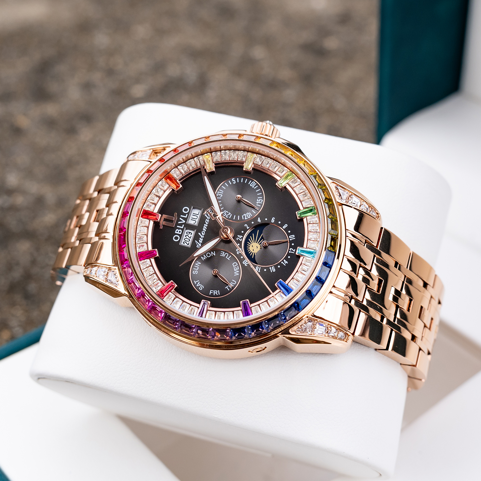 Moonphase Complication Watch - OBLVLO Men's Multifunctional Mechanical Watch with