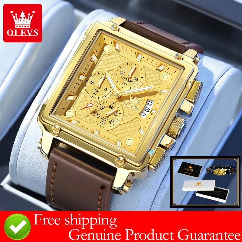 Luxury Watch Straps - OLEVS brand mens watches waterproof Leather