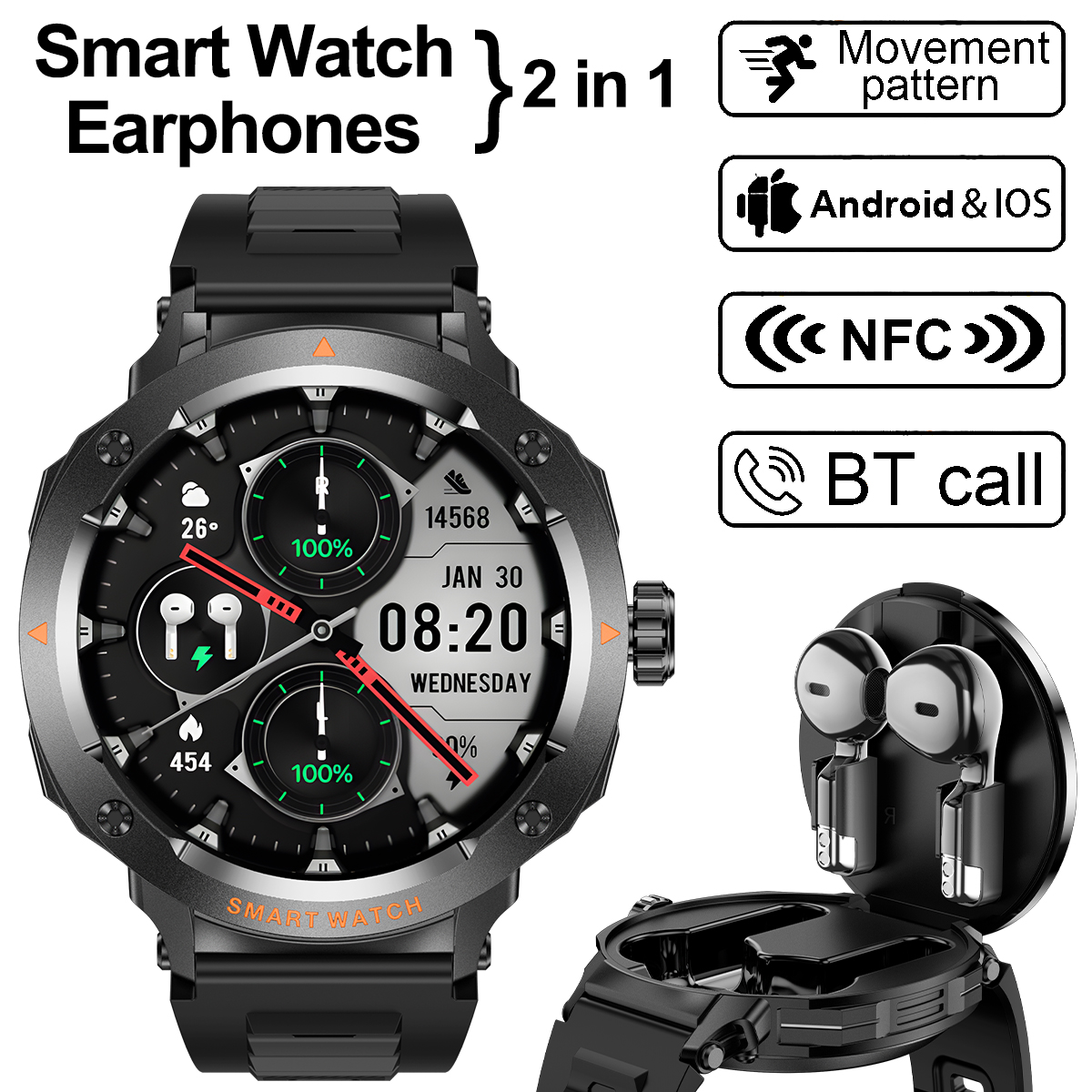 NFC Smart Watch Wireless Earph - Luxury Watch In The World recension och pris