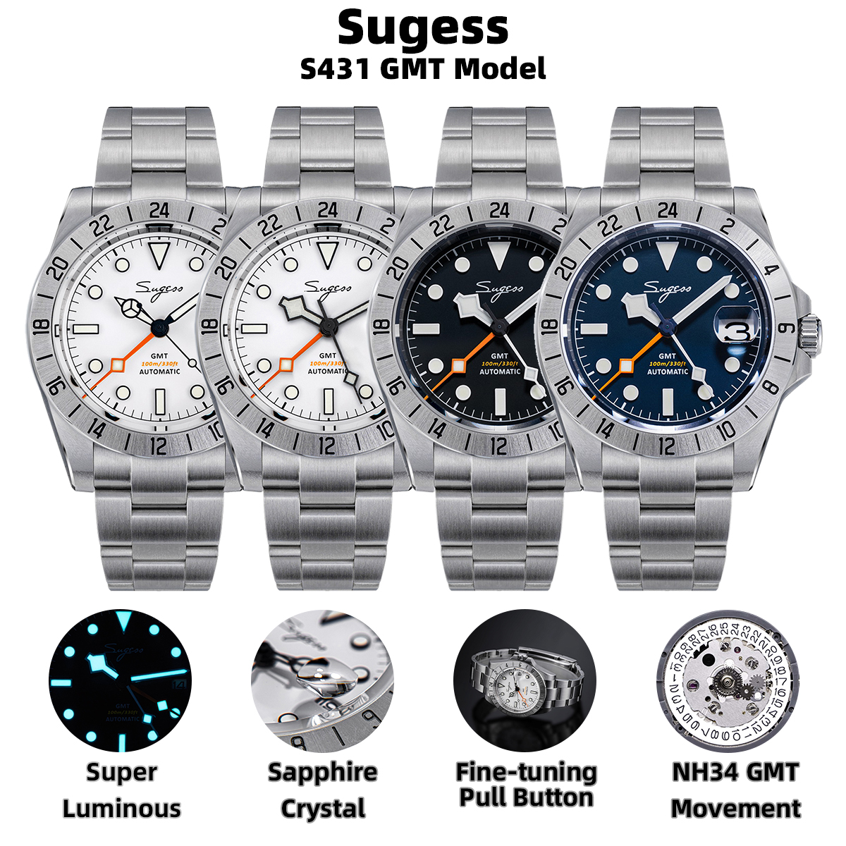 Sugess Men Watch GMT Automatic - Luxury Watch Expensive recension och pris