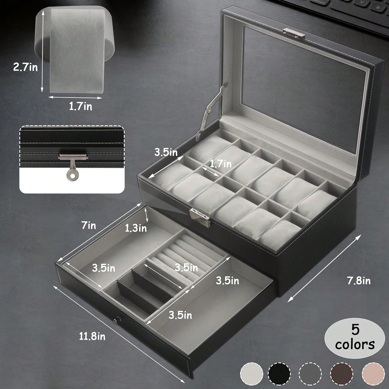 Luxury 12-Slot 2-Tier PU Leath - Luxury Watch Tier recension och pris