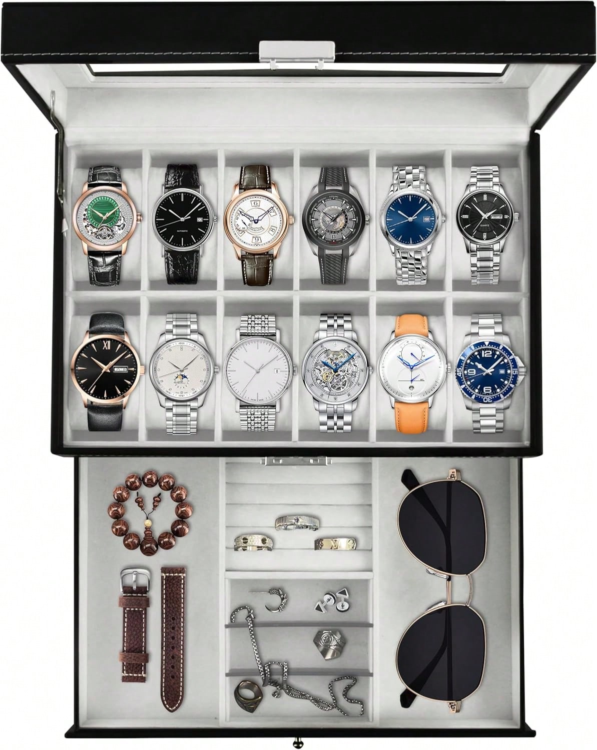 Luxury 12-Slot 2-Tier PU Leath - Luxury Watch Tier recension och pris