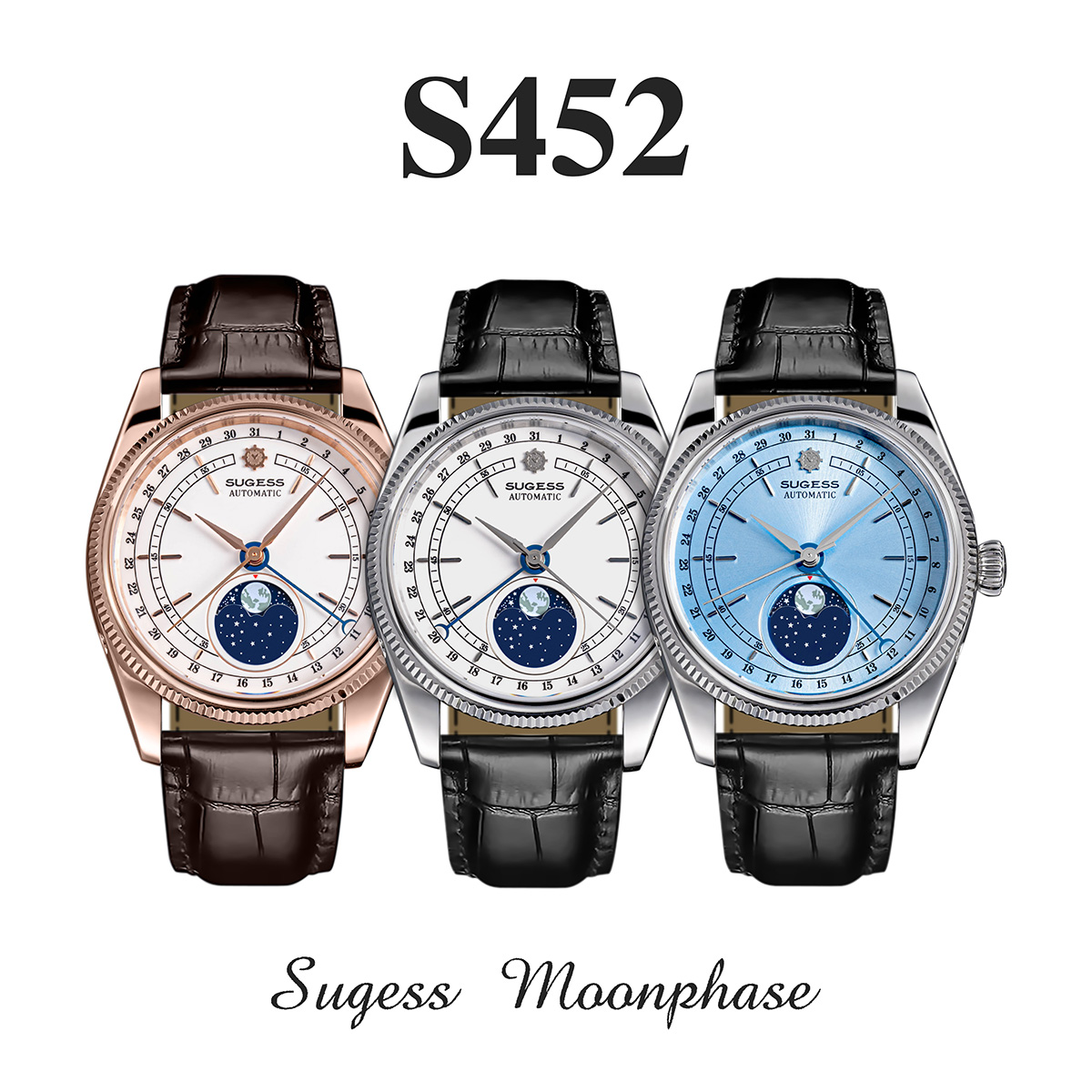 Sugess 40mm Watch of Men Moonp - Moonphase Complication Watch recension och pris