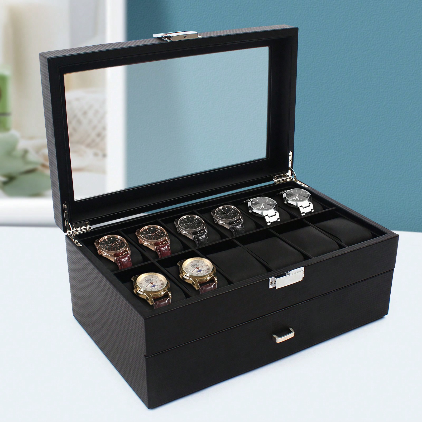 24 Slot Men Watch Display Case - Luxury Watch Holder For Men recension och pris