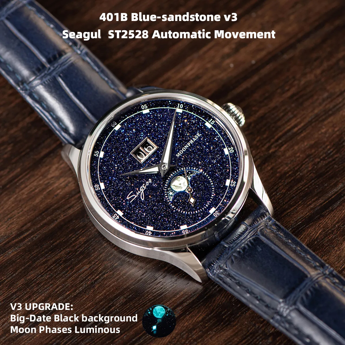Sugess Moonphase Luxury Wristw - Moonphase Complication Watch recension och pris