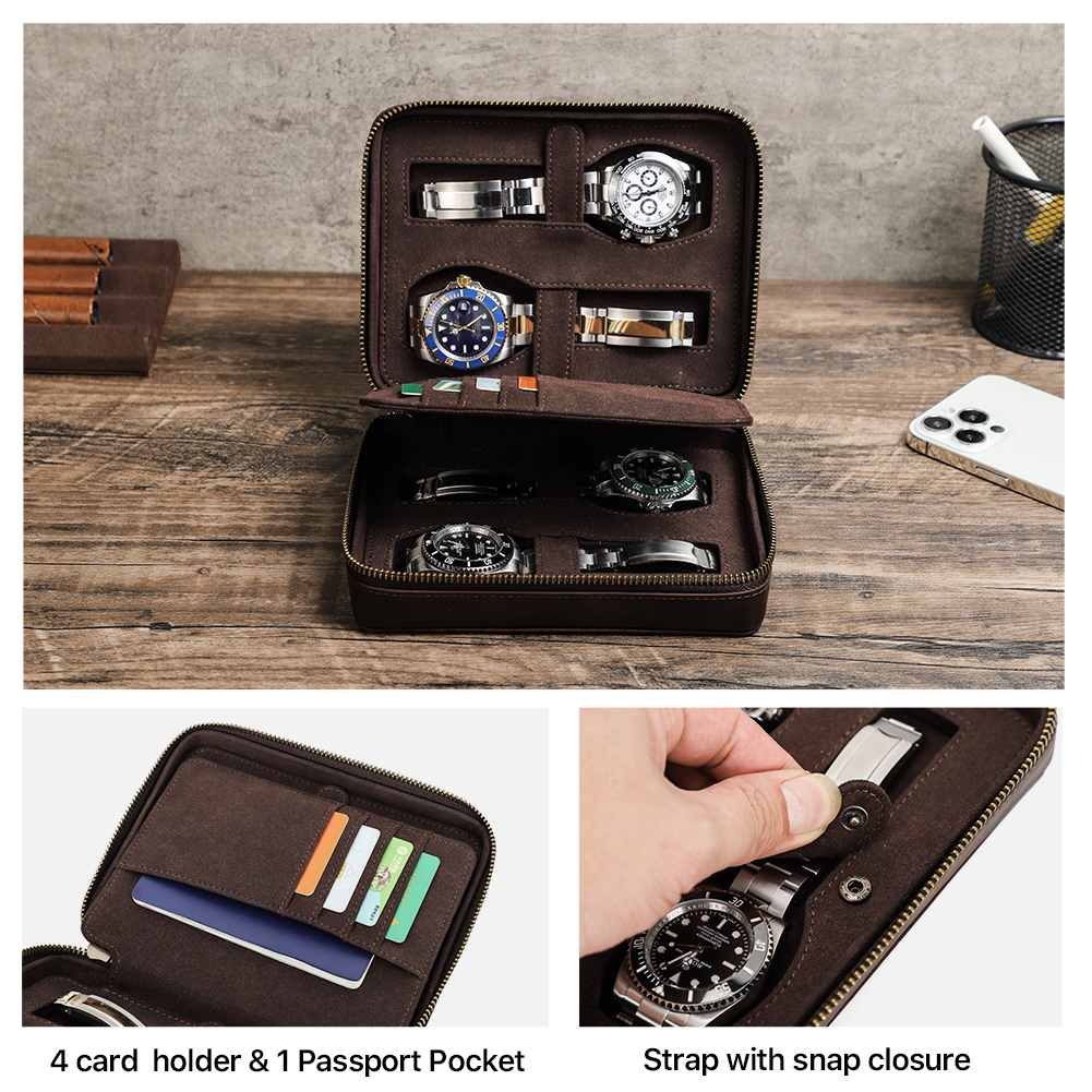 Retro Genuine Leather 4 Slots  - Luxury Watch Holder For Men recension och pris