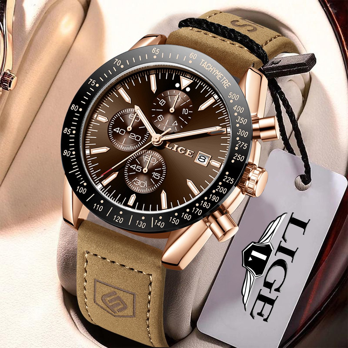 LIGE Leather Watches Men Fashi - Luxury Watch Business recension och pris